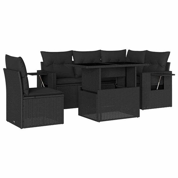 Grote foto vidaxl 6 delige loungeset met kussens poly rattan zwart tuin en terras tuinmeubelen