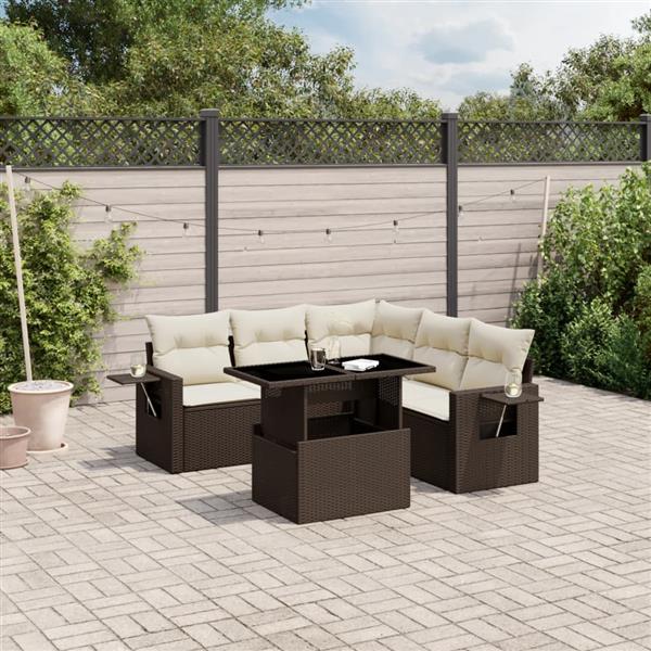 Grote foto vidaxl 6 delige loungeset met kussens poly rattan bruin tuin en terras tuinmeubelen