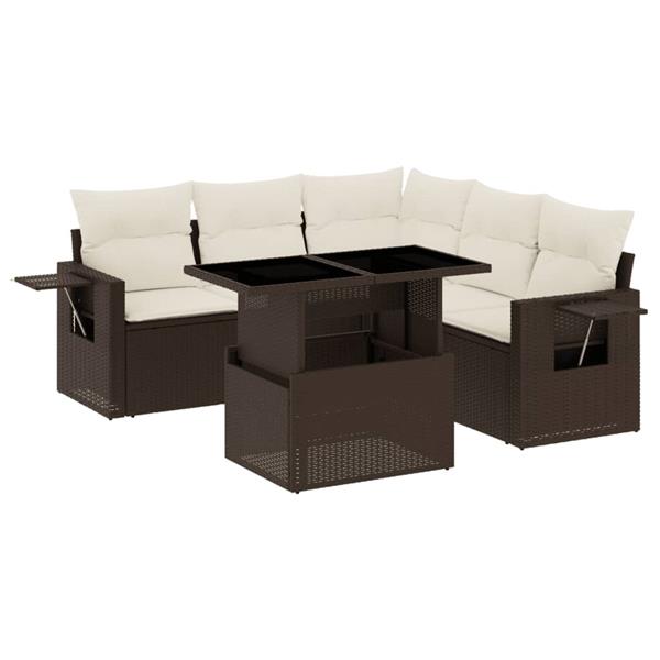 Grote foto vidaxl 6 delige loungeset met kussens poly rattan bruin tuin en terras tuinmeubelen