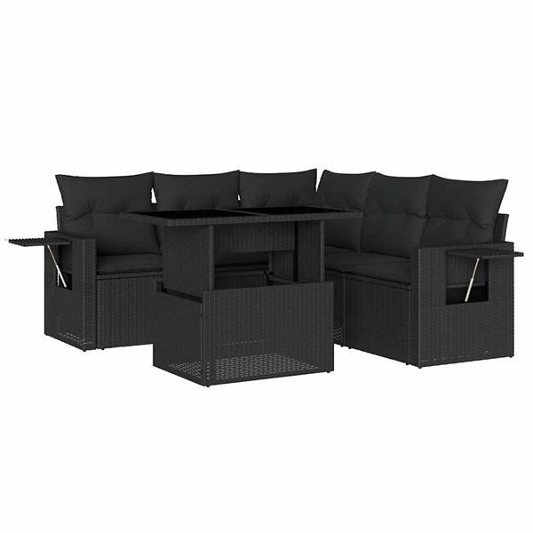 Grote foto vidaxl 6 delige loungeset met kussens poly rattan zwart tuin en terras tuinmeubelen