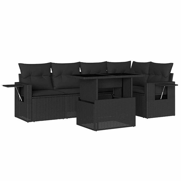 Grote foto vidaxl 6 delige loungeset met kussens poly rattan zwart tuin en terras tuinmeubelen