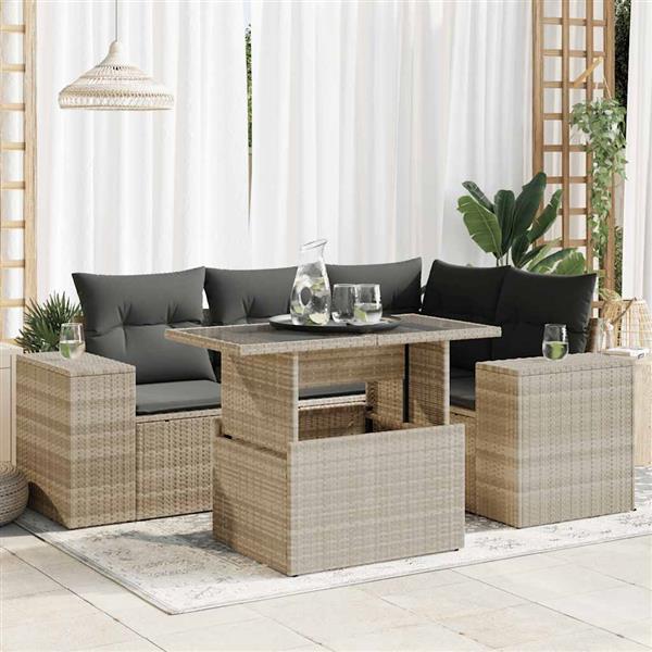 Grote foto vidaxl 5 delige loungeset met kussens poly rattan lichtgrijs tuin en terras tuinmeubelen