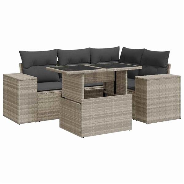 Grote foto vidaxl 5 delige loungeset met kussens poly rattan lichtgrijs tuin en terras tuinmeubelen