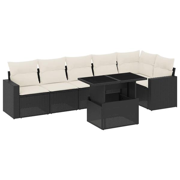 Grote foto vidaxl 7 delige loungeset met kussens poly rattan zwart tuin en terras tuinmeubelen