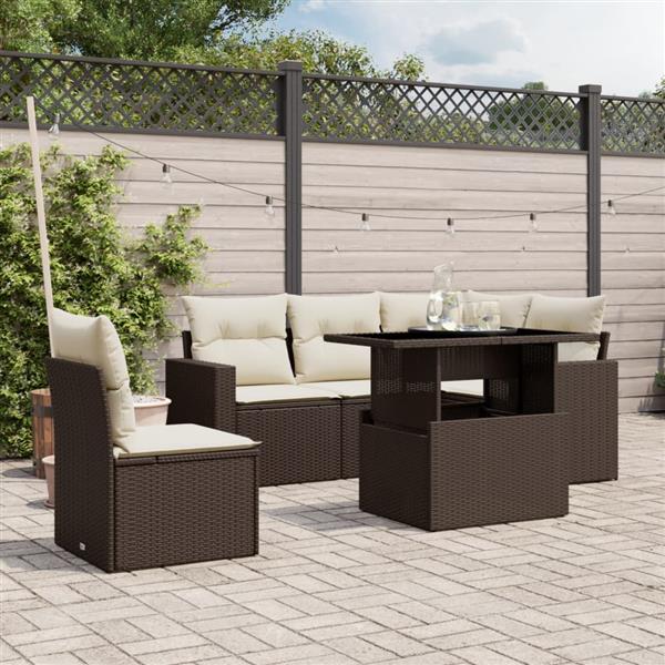 Grote foto vidaxl 6 delige loungeset met kussens poly rattan bruin tuin en terras tuinmeubelen