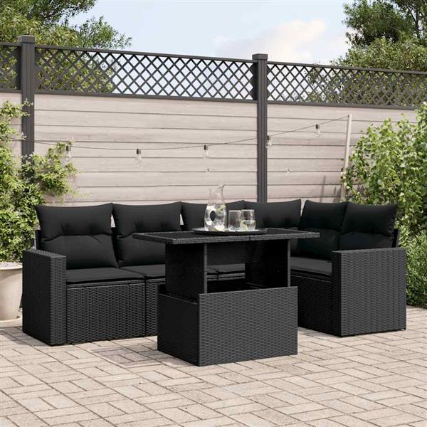 Grote foto vidaxl 6 delige loungeset met kussens poly rattan zwart tuin en terras tuinmeubelen
