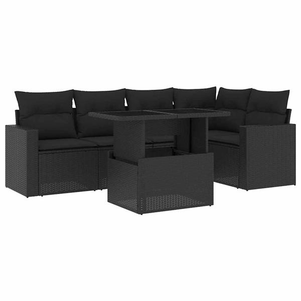 Grote foto vidaxl 6 delige loungeset met kussens poly rattan zwart tuin en terras tuinmeubelen