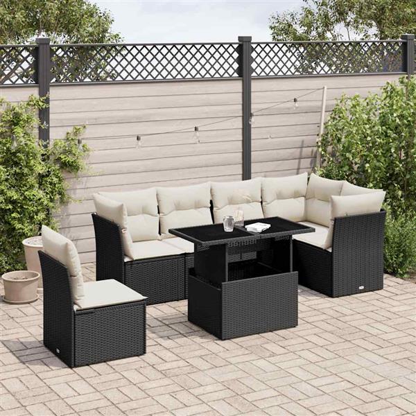 Grote foto vidaxl 7 delige loungeset met kussens poly rattan zwart tuin en terras tuinmeubelen