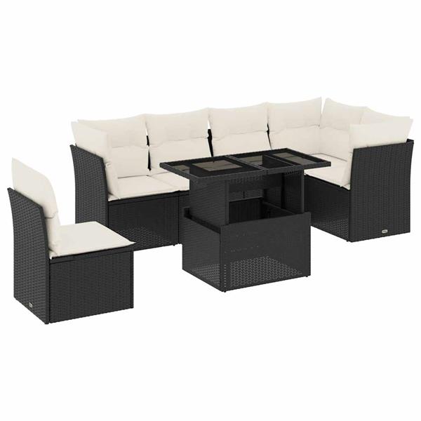Grote foto vidaxl 7 delige loungeset met kussens poly rattan zwart tuin en terras tuinmeubelen