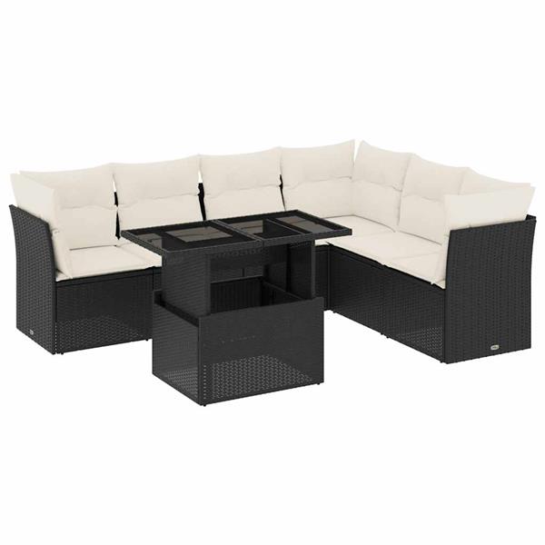 Grote foto vidaxl 7 delige loungeset met kussens poly rattan zwart tuin en terras tuinmeubelen