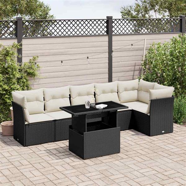 Grote foto vidaxl 7 delige loungeset met kussens poly rattan zwart tuin en terras tuinmeubelen