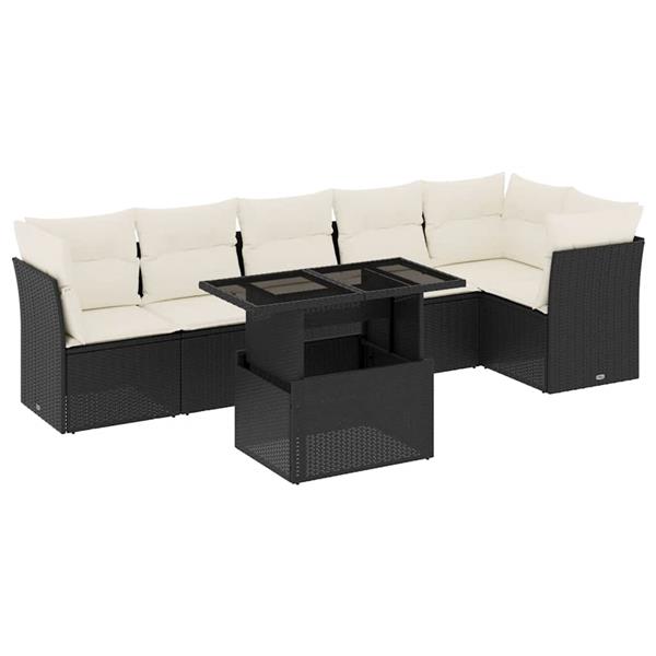 Grote foto vidaxl 7 delige loungeset met kussens poly rattan zwart tuin en terras tuinmeubelen