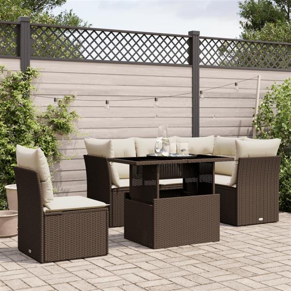 Grote foto vidaxl 6 delige loungeset met kussens poly rattan bruin tuin en terras tuinmeubelen