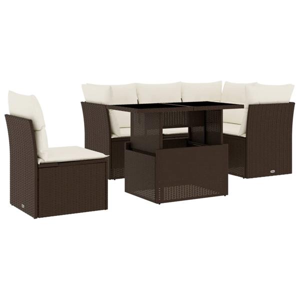 Grote foto vidaxl 6 delige loungeset met kussens poly rattan bruin tuin en terras tuinmeubelen