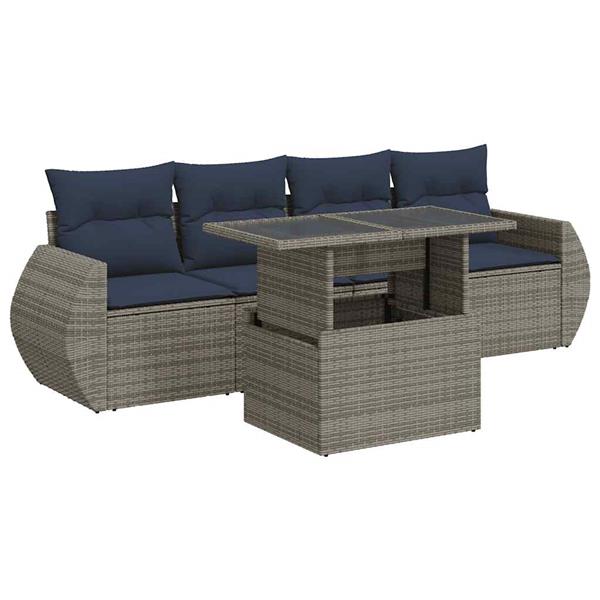 Grote foto vidaxl 5 delige loungeset met kussens poly rattan acacia grijs tuin en terras tuinmeubelen
