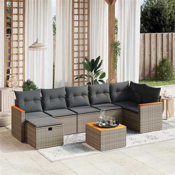 Grote foto vidaxl 8 delige loungeset met kussens poly rattan grijs tuin en terras tuinmeubelen