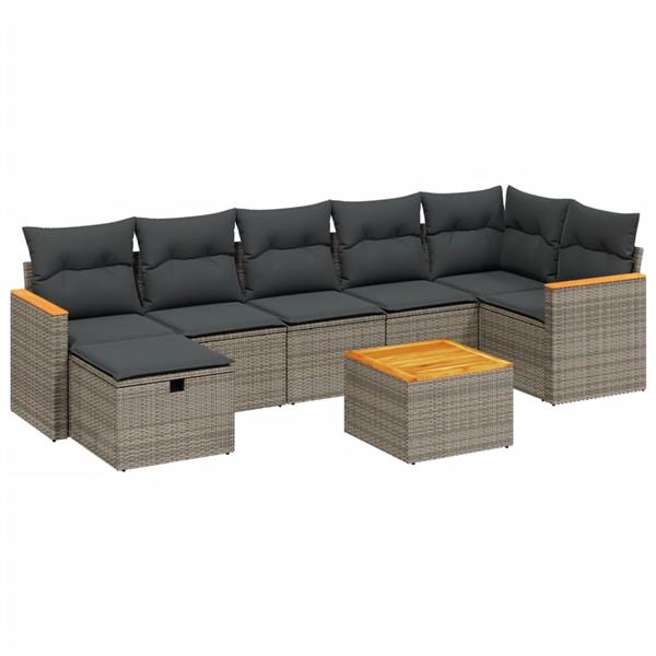 Grote foto vidaxl 8 delige loungeset met kussens poly rattan grijs tuin en terras tuinmeubelen