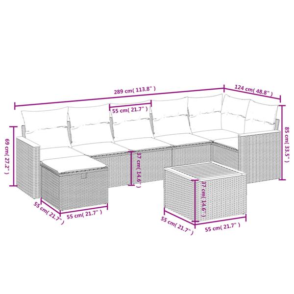 Grote foto vidaxl 8 delige loungeset met kussens poly rattan grijs tuin en terras tuinmeubelen