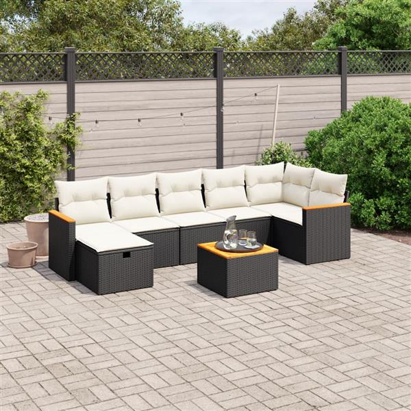 Grote foto vidaxl 8 delige loungeset met kussens poly rattan zwart tuin en terras tuinmeubelen