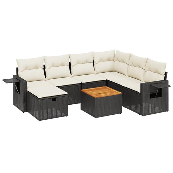 Grote foto vidaxl 8 delige loungeset met kussens poly rattan zwart tuin en terras tuinmeubelen