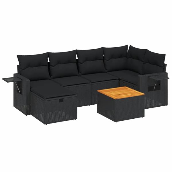 Grote foto vidaxl 7 delige loungeset met kussens poly rattan zwart tuin en terras tuinmeubelen