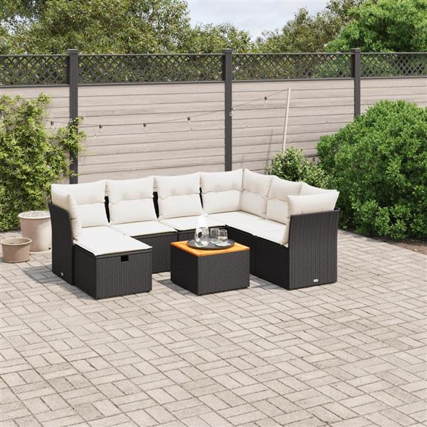 Grote foto vidaxl 8 delige loungeset met kussens poly rattan zwart tuin en terras tuinmeubelen