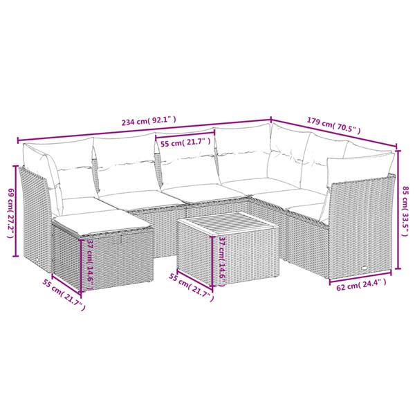 Grote foto vidaxl 8 delige loungeset met kussens poly rattan zwart tuin en terras tuinmeubelen
