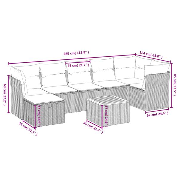 Grote foto vidaxl 8 delige loungeset met kussens poly rattan zwart tuin en terras tuinmeubelen