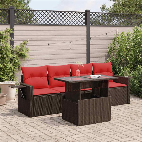 Grote foto vidaxl 5 delige loungeset met kussens poly rattan acacia grijs tuin en terras tuinmeubelen