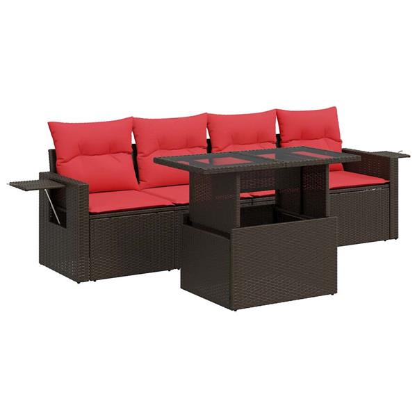 Grote foto vidaxl 5 delige loungeset met kussens poly rattan acacia grijs tuin en terras tuinmeubelen