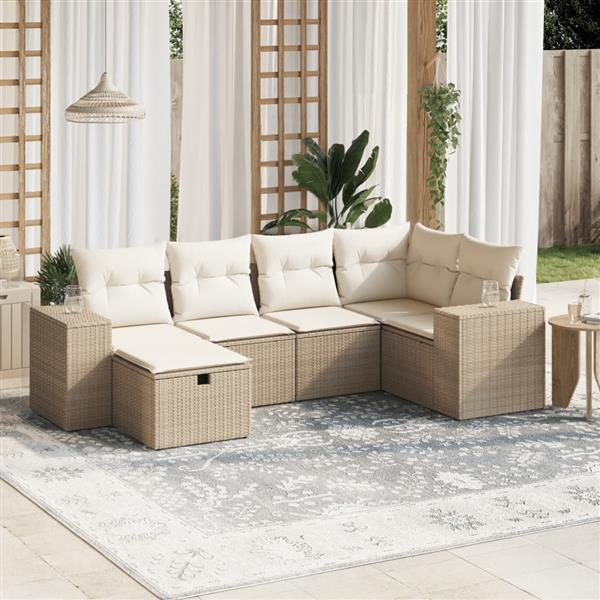 Grote foto vidaxl 6 delige loungeset met kussens poly rattan beige tuin en terras tuinmeubelen
