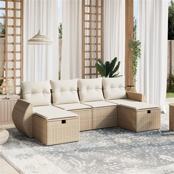 Grote foto vidaxl 6 delige loungeset met kussens poly rattan beige tuin en terras tuinmeubelen