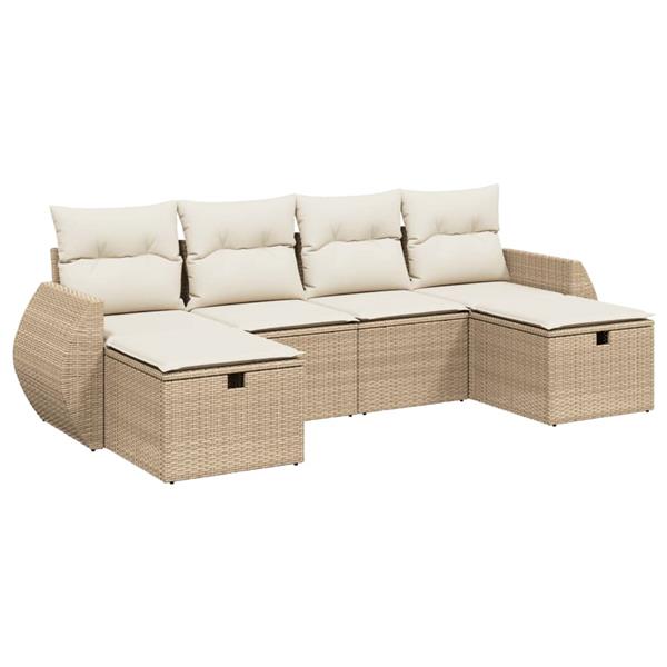 Grote foto vidaxl 6 delige loungeset met kussens poly rattan beige tuin en terras tuinmeubelen