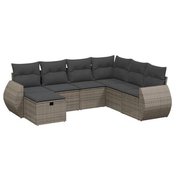 Grote foto vidaxl 7 delige loungeset met kussens poly rattan grijs tuin en terras tuinmeubelen