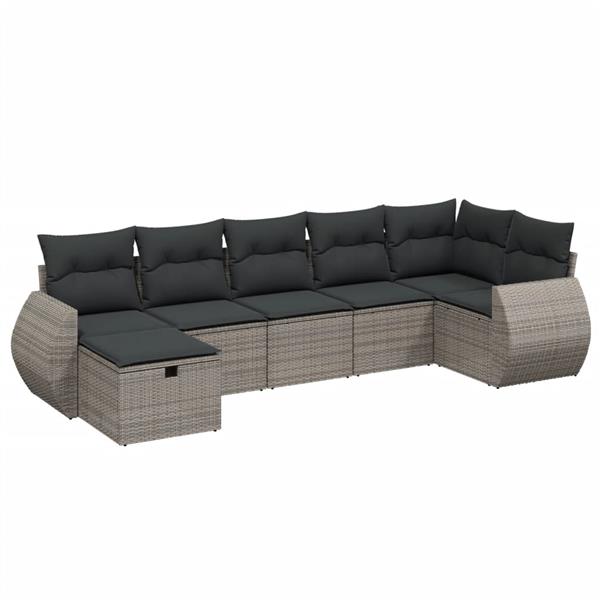 Grote foto vidaxl 7 delige loungeset met kussens poly rattan grijs tuin en terras tuinmeubelen