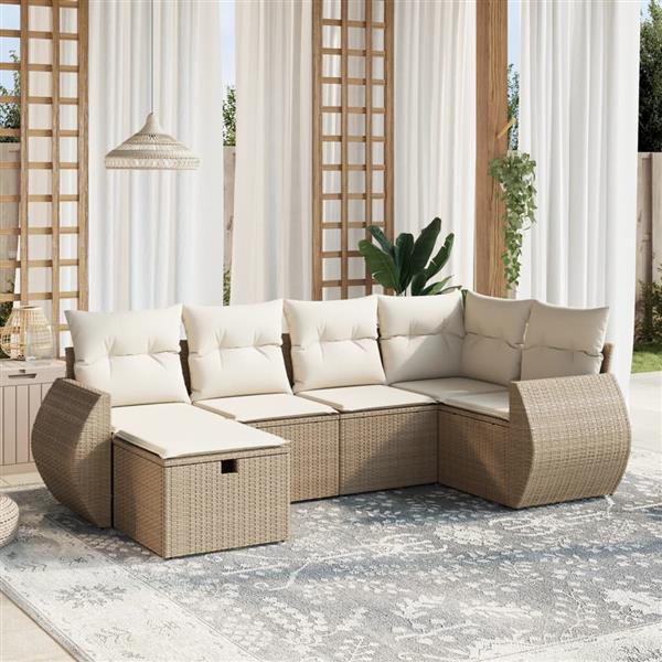 Grote foto vidaxl 6 delige loungeset met kussens poly rattan beige tuin en terras tuinmeubelen