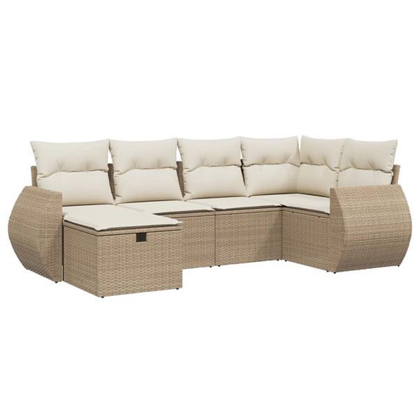 Grote foto vidaxl 6 delige loungeset met kussens poly rattan beige tuin en terras tuinmeubelen