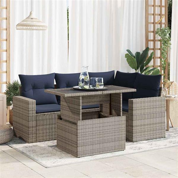 Grote foto vidaxl 5 delige loungeset met kussens poly rattan acacia grijs tuin en terras tuinmeubelen