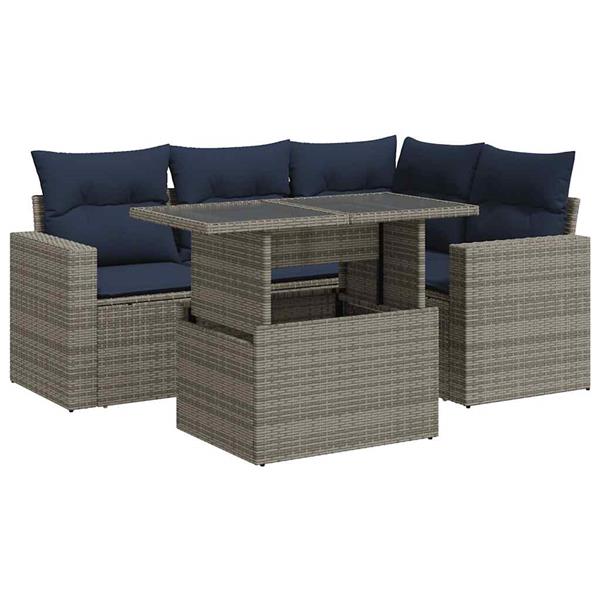 Grote foto vidaxl 5 delige loungeset met kussens poly rattan acacia grijs tuin en terras tuinmeubelen