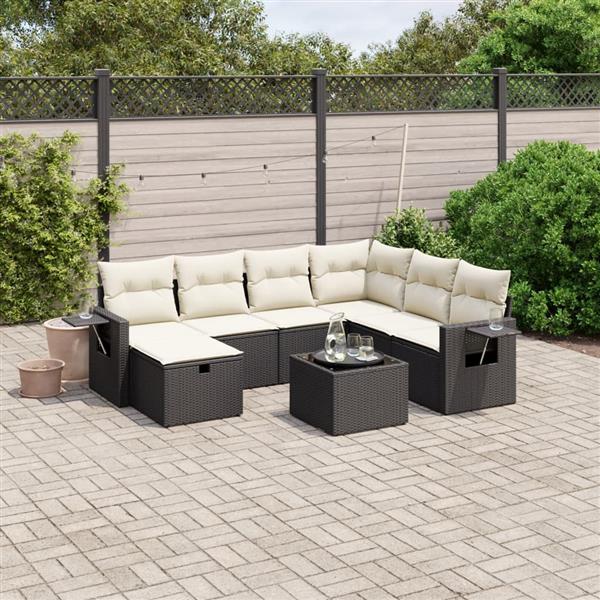 Grote foto vidaxl 8 delige loungeset met kussens poly rattan zwart tuin en terras tuinmeubelen