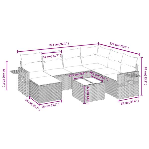 Grote foto vidaxl 8 delige loungeset met kussens poly rattan zwart tuin en terras tuinmeubelen