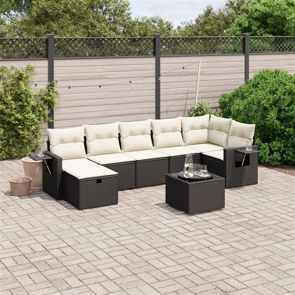 Grote foto vidaxl 8 delige loungeset met kussens poly rattan zwart tuin en terras tuinmeubelen