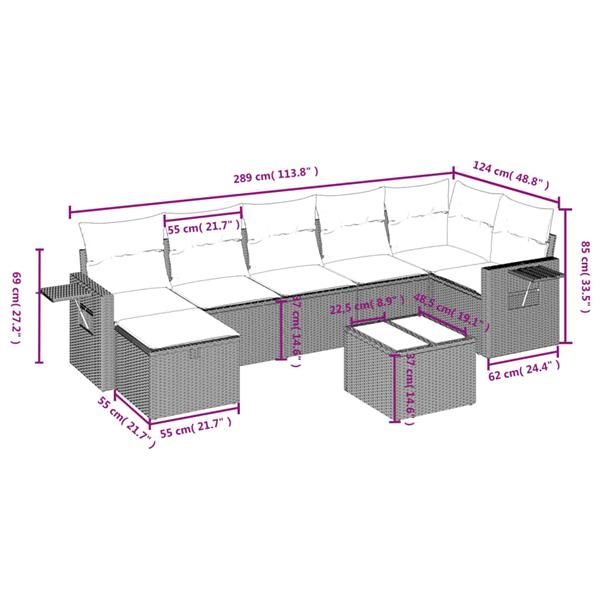 Grote foto vidaxl 8 delige loungeset met kussens poly rattan zwart tuin en terras tuinmeubelen