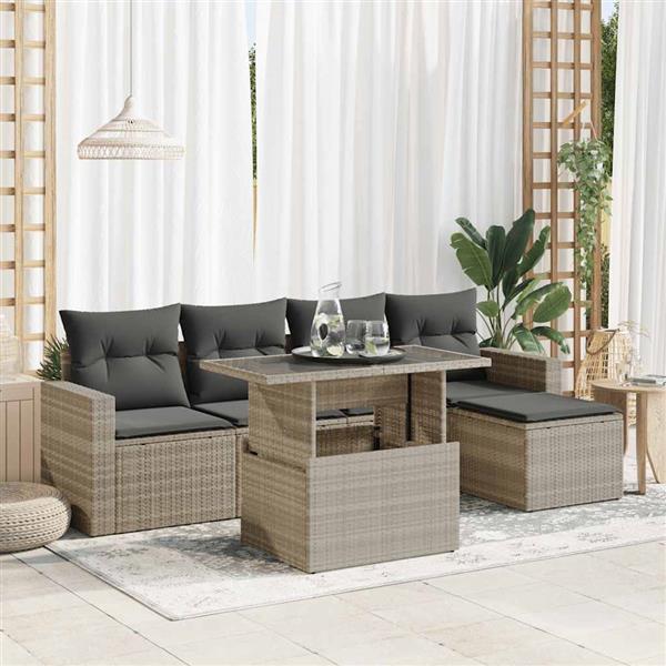 Grote foto vidaxl 6 delige loungeset met kussens poly rattan lichtgrijs tuin en terras tuinmeubelen