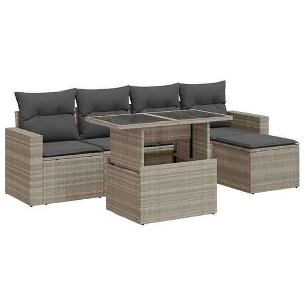 Grote foto vidaxl 6 delige loungeset met kussens poly rattan lichtgrijs tuin en terras tuinmeubelen