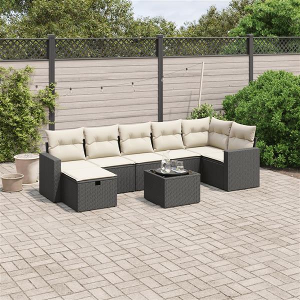 Grote foto vidaxl 8 delige loungeset met kussens poly rattan zwart tuin en terras tuinmeubelen