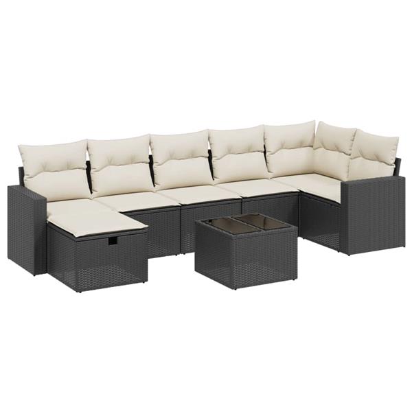 Grote foto vidaxl 8 delige loungeset met kussens poly rattan zwart tuin en terras tuinmeubelen