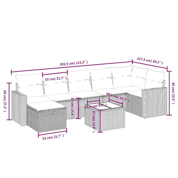 Grote foto vidaxl 8 delige loungeset met kussens poly rattan zwart tuin en terras tuinmeubelen