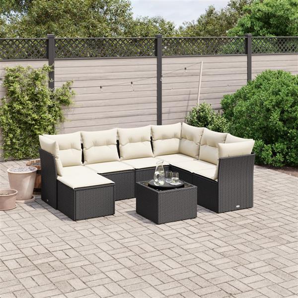 Grote foto vidaxl 8 delige loungeset met kussens poly rattan zwart tuin en terras tuinmeubelen