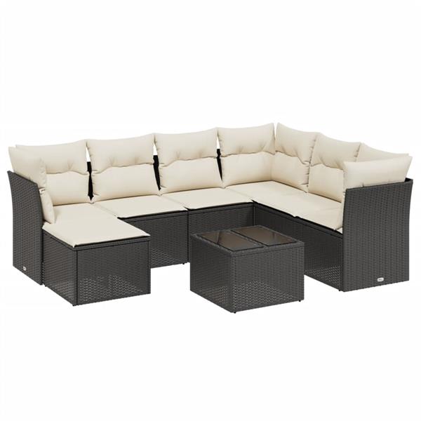 Grote foto vidaxl 8 delige loungeset met kussens poly rattan zwart tuin en terras tuinmeubelen